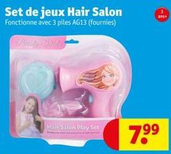 Set de jeux Hair Salon Fonctionne avec 3 piles AG13 (fournies)  Rair Salow Play Set  3 ans+  7.⁹⁹ 