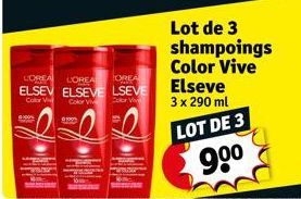 LOREA LOREA OREA ELSEV ELSEVE LSEVE  Color Vi  Color Viv  Color Vi  Lot de 3 shampoings Color Vive  Elseve 3 x 290 ml  LOT DE 3  90⁰ 