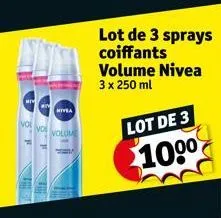 vol  nivea  volume  lot de 3 sprays coiffants volume nivea 3 x 250 ml  lot de 3  $100⁰ 