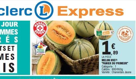 1  REPERE  FRUITES LEGUMES  2000 23  ww  1  89  Mam  LEAPLA  ARUTE  C MATION  LA PIÈCE MELON HVER "PANIER DU PRIMEUR  Categorie: 1 Calibre: 800/950g Variété: Charentais Jaune  ALDA