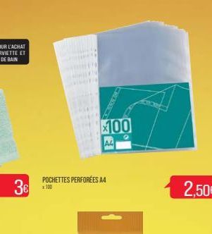 3€  POCHETTES PERFORÉES A4  x 100  100 