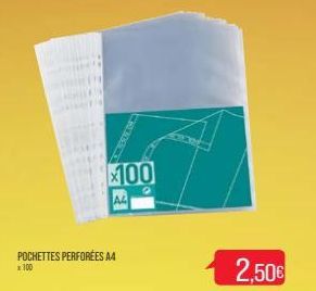 POCHETTES PERFORÉES A4  x 100  100  2,50