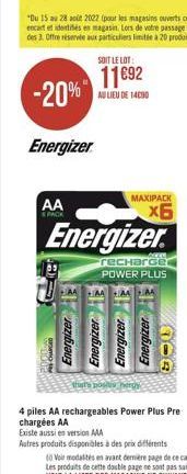 Energizer  AA  PACK  MAXIPACK  x6  Energizer  recharge  POWER PLUS  CHARGED  Energizer  Energizer  Energizer  Energizer  that's posts herdy  Ca  4 piles AA rechargeables Power Plus Pre chargées AA  Ex