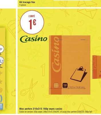 Kit tracage flex 4 pieces  L'UNITÉ  1  Casino  1  Casino  160  105x14.8 cm)  Bloc perfore 210x315 160p seyes casino  Existe en version 160p sayes 148x210 et 210x297., et aussi bloc perforé 210235 160