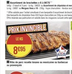 LE KG  895  Ribs de porc recette texane ou mexicaine ou barbecue ou provençale  LE PORC FRANCAS