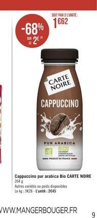 -68% 2E  SOIT PAR 2 L'UNITÉ:  162  CARTE NOIRE  CAPPUCCINO  PUR ARABICA  ETWO  PRODUIT  9