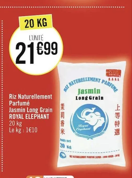 riz naturellement parfume jasmin long grain royal elephant
