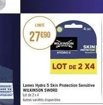 l'unite  27890  wilkinson hydro s  lot de 2 x4  lames hydro 5 skin protection sensitive wilkinson sword lot de 2 x 4  autres variétés disponibles  skin