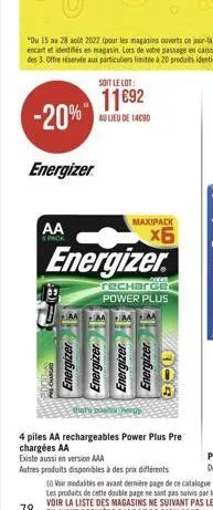 energizer  aa  pack  ammo ta  energizer  +aa  maxipack  x6  energizer  alle  recharge  power plus  energizer  energizer  energizer  that's posts herd  306  4 piles aa rechargeables power plus pre char