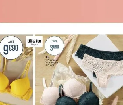 l'unité  9?0  lili & zoe  lingerie  l'unité  390  slip  92% polyamide 8% elasthane du s au xl  quaerator