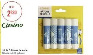 le lot  2€30  casino  lot de 5 bâtons de colle báton de colle 10 g chacun  casino batons  de colle  fo  11400 