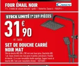 four émail noir  71l3 modes de cuisson dont gril. 1 grille-1 chefrite. classe a-92032911- stock limité !* 289 pièces  31%  ht:26458  set de douche carré noir mat  tine de douche abs 200x200 mm avec ba