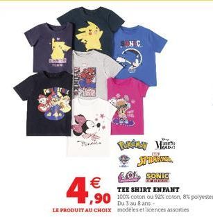 Chath  WORKS  4€  S.N.C.  TEE SHIRT ENFANT  ,90 100% coton ou 92% coton, 8% polyester  SEDENA  LOL SONIC  Du 3 au 8 ans - LE PRODUIT AU CHOIx modèles et licences assorties  Blu in  