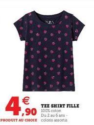 €  4,90  TEE SHIRT FILLE  Du 2 au 6 ans -  LE PRODUIT AU CHOIX coloris assortis 