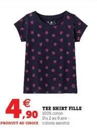 €  4,90  tee shirt fille  du 2 au 6 ans -  le produit au choix coloris assortis 