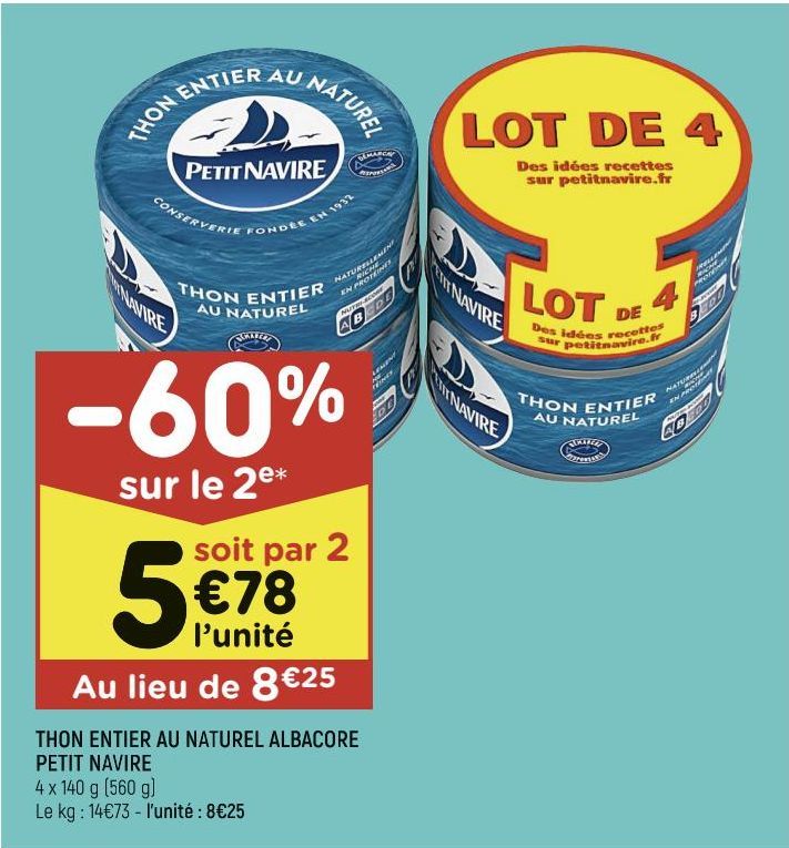 thon entier au naturel albacore Petit navire