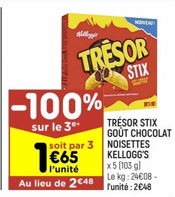 trésor stix gout chocolat noisettes Kellogg's