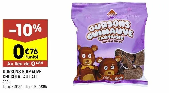 oursons guimauve chocolat au lait