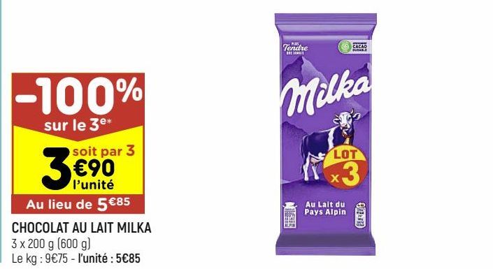 chocolat au lait Milka