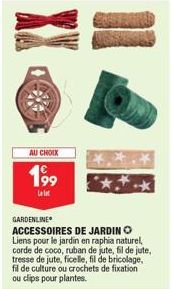 AU CHOIX  19⁹9  let  GARDENLINE  ACCESSOIRES DE JARDIN O Liens pour le jardin en raphia naturel, corde de coco, ruban de jute, fil de jute, tresse de jute, ficelle, fil de bricolage, fil de culture ou