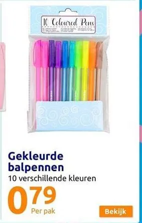 10 coloured pens  gekleurde balpennen  10 verschillende kleuren  bekijk 