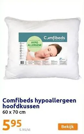hypo b allergene  comfibeds hypoallergeen hoofdkussen 60 x 70 cm  59595/  5.95/st  comfibeds  