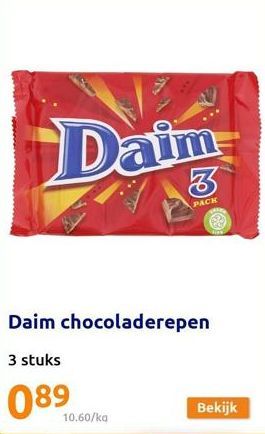 10.60/ka  Daim  PACK  Daim chocoladerepen  3 stuks  089  Tips  Bekijk 