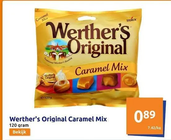 caramel mix  werther's original  caramel mix  traditional  werther's quality  werther's original  e 120%  werther's original caramel mix  120 gram bekijk  storck  089  7.42/ka  