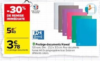 -30%  DE REMISE IMMEDIATE  5%  398  Protège-documents Hawai  120 vues. Dim.: 23,3 x 31,5 cm. Pour documents Le protege-documents format A4. En polypropylene lisse. Existe en différents coloris  Fabric