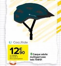 coolride  12%  le casque dont 0,02 € déco-participation  casque adulte multisport avec leds t54/61  