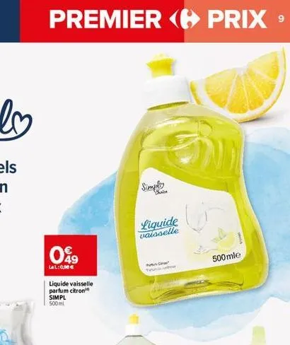 premier prix  099  lal:00€  liquide vaisselle parfum citron simpl 500ml  simply  chaise  liquide vaisselle  p  500mle  9 