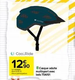 coolride  12%  le casque dont 0,02 € déco-participation  casque adulte multisport avec leds t54/61  
