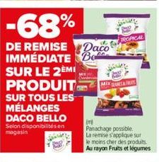 -68%  DE REMISE Daco IMMÉDIATE B SUR LE 2ÈME PRODUIT  SUR TOUS LES MÉLANGES DACO BELLO Selon disponibilités en magasin  hi  (4  TROPICAL  wowy MIX LA R  (  Panachage possible.  La remise s'applique su