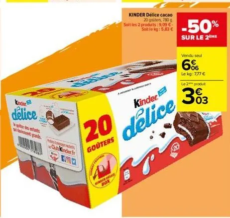 kinder  delice  to des enfants in grand  cowych club kinder fr fro  20  gouters  at prat  knorpelice box  kinder  delice  kinder délice cacao  20 goûters, 780 g. soit les 2 produits : 9,09 €. soit le 