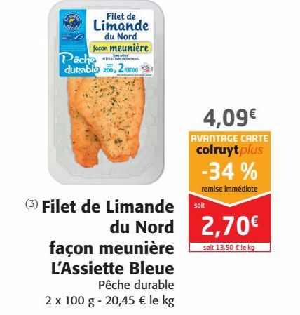 Filets de Limande du Nord façon meunière L'Assiette Bleue