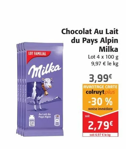 chocolat au lait du pays alpin milka