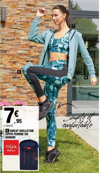 7 €  L'UNITÉ  ,95  & SWEAT MOLLETON ZIPPÉ FEMME OU HOMME  TISSAIA  Basics  Souple of confortable 