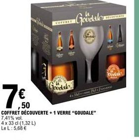 € ,50  COFFRET  Goodale  Jorda  41kdom Scl-2axw  COFFRET DÉCOUVERTE + 1 VERRE "GOUDALE" 7,41% vol.  4 x 33 cl (1,32 L) Le L: 5,68 € 
