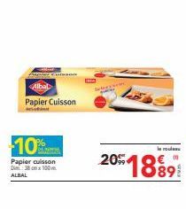 veier Cuisson  Albal Papier Cuisson  10%  Papier cuisson Dim 38 x 100 m ALBAL  201889  le rouleau 