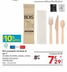 10%  kit couverts en bois 6 on 1 se fourche co dostal p  podatk din 23x5,5 m  couverts  bois  wooden cutlery  le paquet de 50  8% 729 