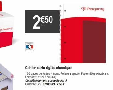 2€50  GANCE  Cahier carte rigide classique  160 pages perforées 4 trous. Reliure à spirale. Papier 80 g extra blanc. Format 21 x 29,7 cm (A4).  Conditionnement conseillé par 5 Quadrillé 5x5 C7183924 2