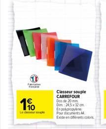 F  190  Le casseur souple  Classeur souple CARREFOUR Dos de 20 mm Dim.: 24,5x32 cm En polypropylene Pour documents A  Existe en diferents colors 