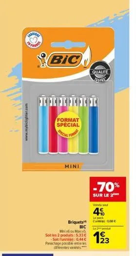 www.mybiclighter.com  bic  tiitti  format  €1  spécial  special  format  mini  briquets bic minixou maxix5  soit les 2 produits: 5,33 €  soit l'unitéje): 0,44 € panachage possible entre les différente