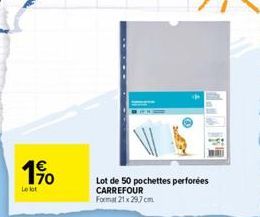 1€ 170  Le lot  Lot de 50 pochettes perforées CARREFOUR  Format 21x29,7 cm 