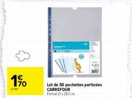 1€ 170  Le lot  Lege  Lot de 50 pochettes perforées CARREFOUR  Format 21x29,7 cm 