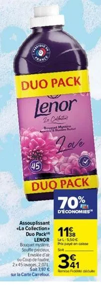 chrigina's france  duo pack  lenor  2- collection mystère  45  duo pack 70%  d'économies™  assouplissant «la collection  love  duo pack lenor bouquet mystère, souffle précieux envolée d'air ou coup de