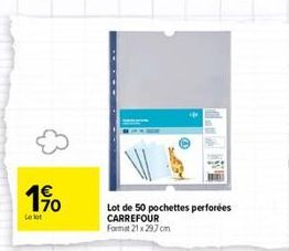 1€ 170  Le lot  Lot de 50 pochettes perforées CARREFOUR  Format 21x29.7 cm  Lege 