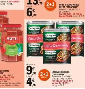 souffrire  mutti  aco  de gard  l'unite  6%  cassegrain ratatouille  le lot de 3  9€  98  l'unité  €  ,99  cassegrain  cassegrain ratatouille  ,76 2+1 huile d'olive vierge  2+1  offent  extra "carapel