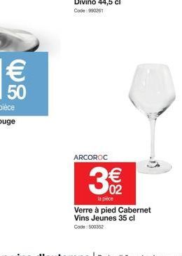 ARCOROC  € 02  la piece  Verre à pied Cabernet Vins Jeunes 35 cl Code: 500352 