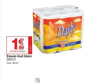 1€€  99  le lot de rouleaux Essuie-tout blanc DAYLY Code: 862191  Dayly  ANCONGA  Bete  APEMAT  & CHORE  